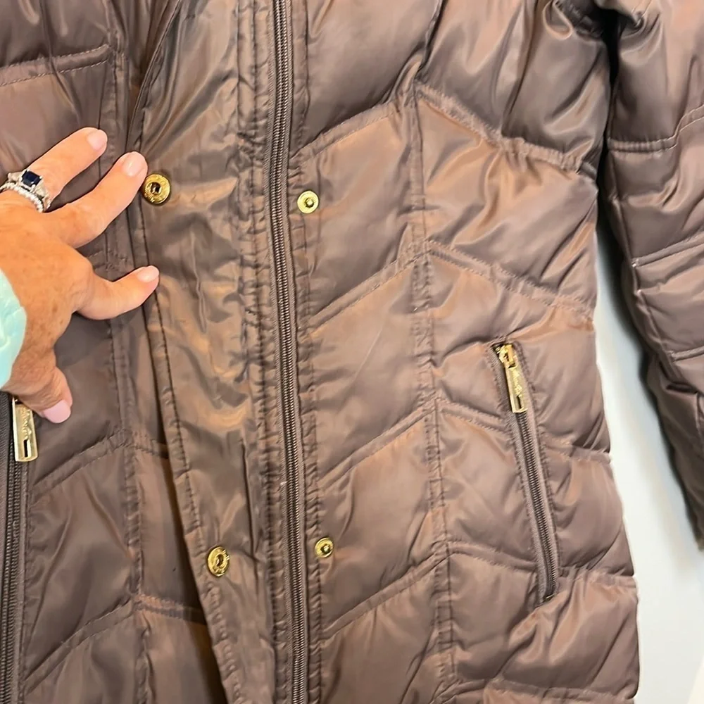 Kenneth Cole Size XS Women Down Puffer Coat Winter Jacket Brown Bronze